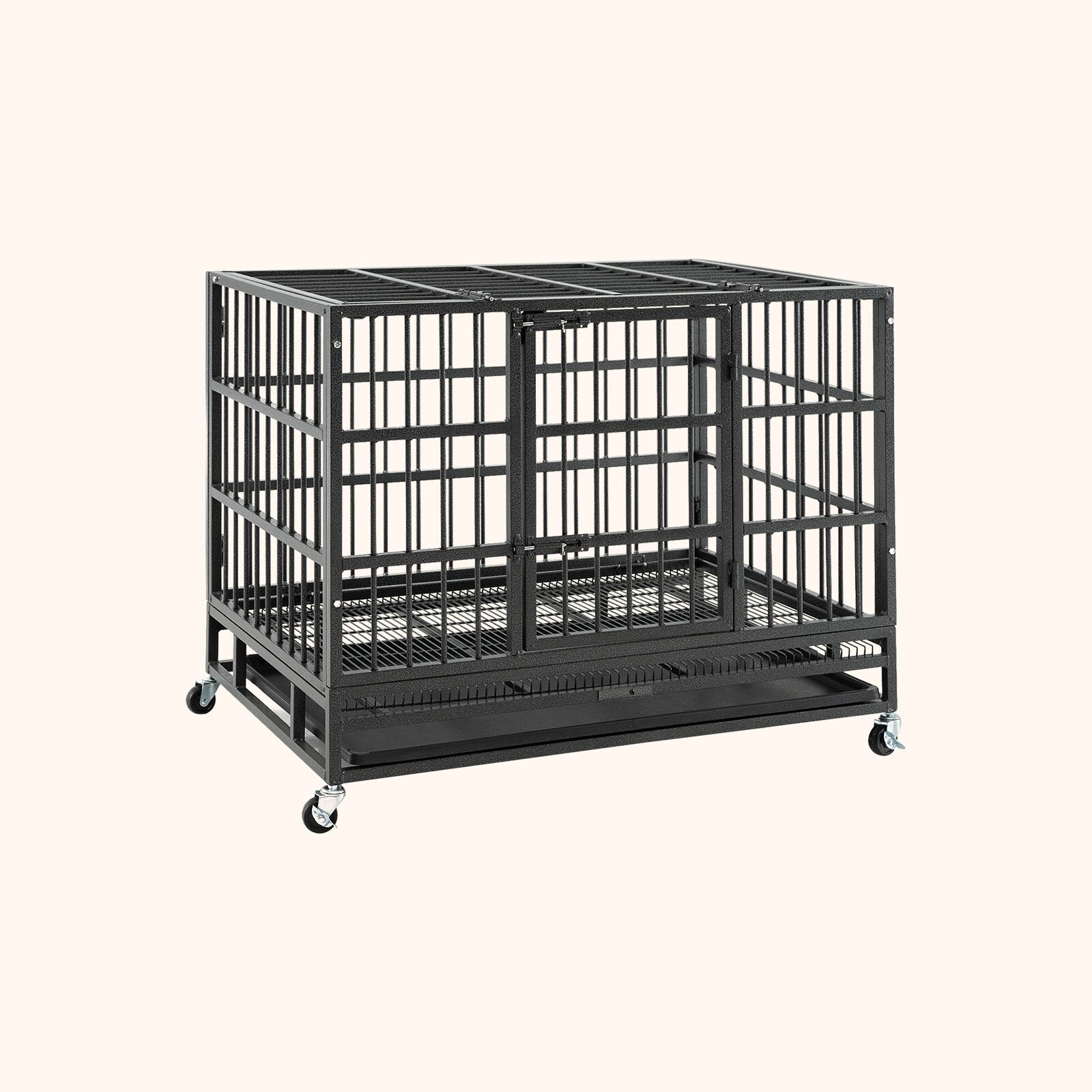 Furfurst Foldable Heavy-Duty Metal Dog Cage with Lockable Rolling Casters