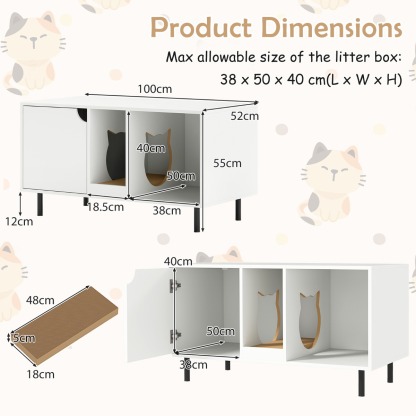Furfurst Cat Litter Box Enclosure with Storage and Removable Scratching Board