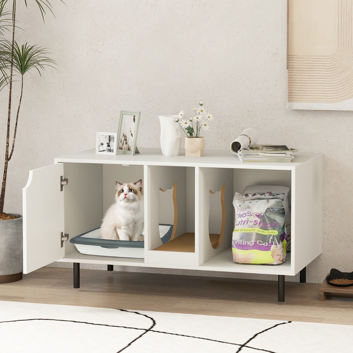 Furfurst Cat Litter Box Enclosure with Storage and Removable Scratching Board