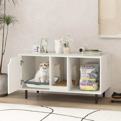 Furfurst Cat Litter Box Enclosure with Storage and Removable Scratching Board