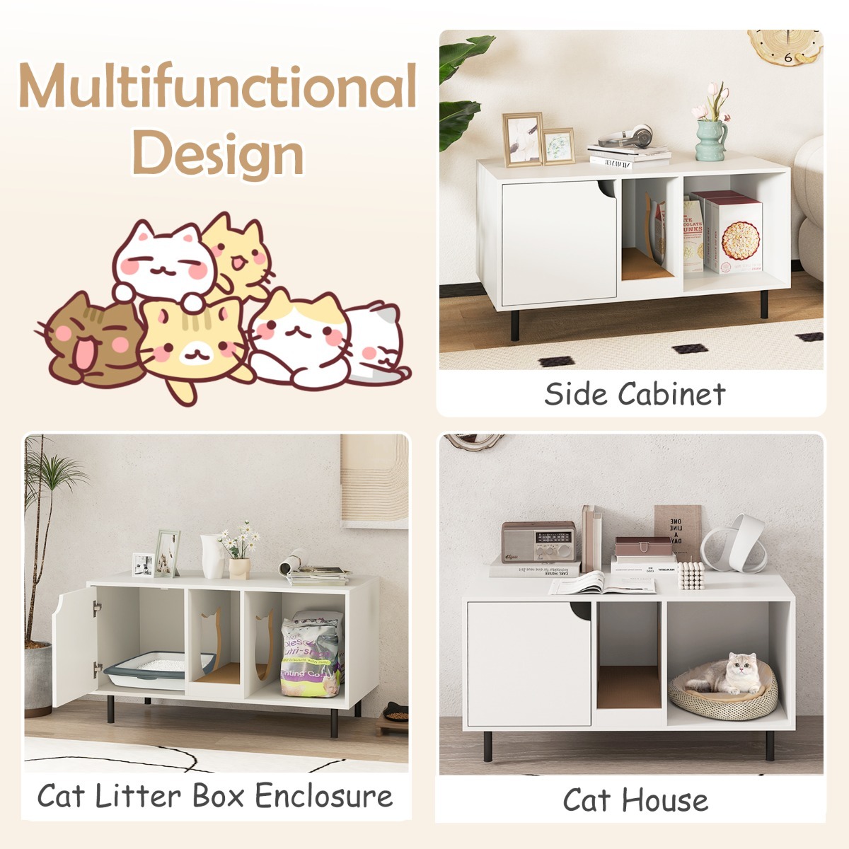 Furfurst Cat Litter Box Enclosure with Storage and Removable Scratching Board