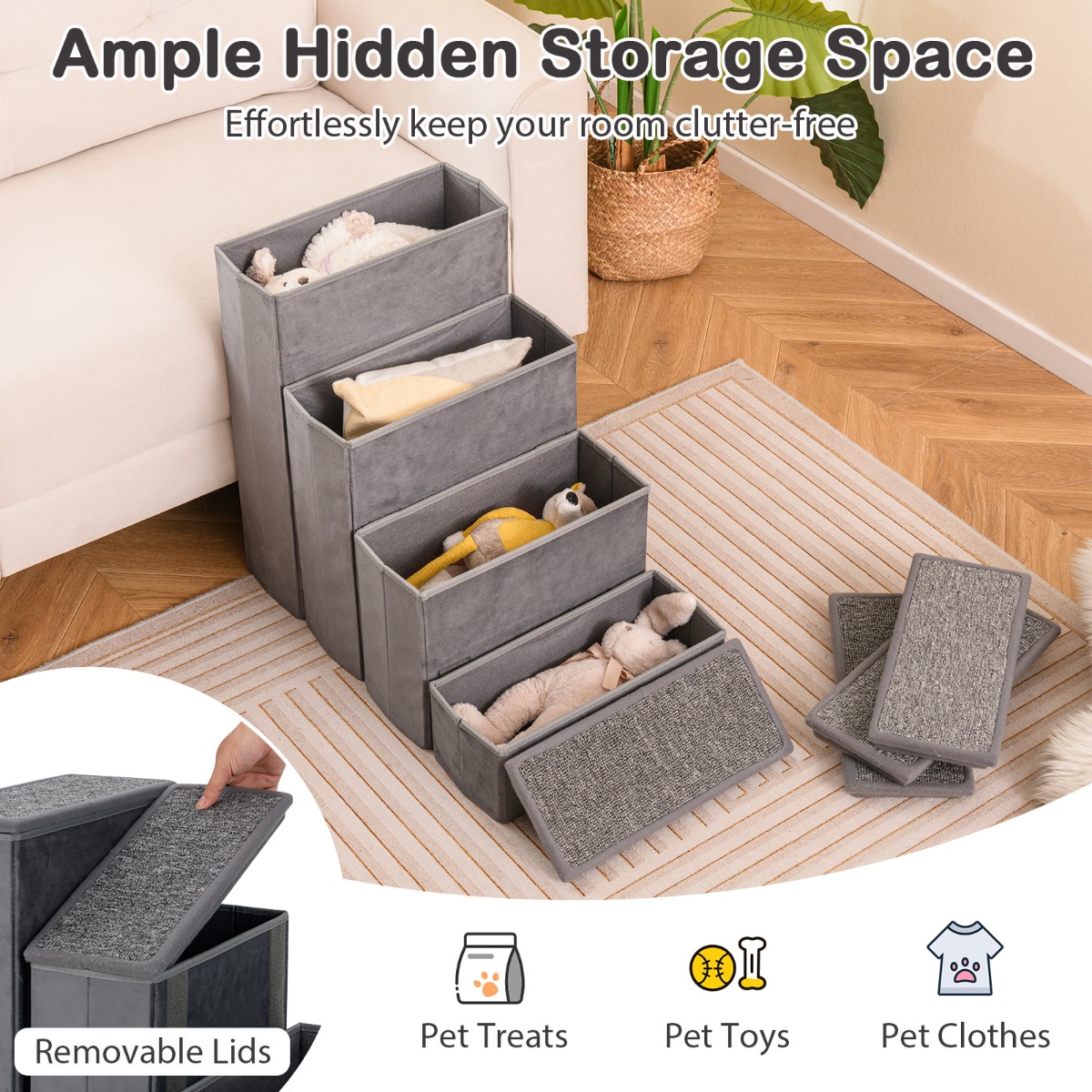 Furfurst 4-Step Non-slip Foldable Dog Ramp with Adjustable Steps