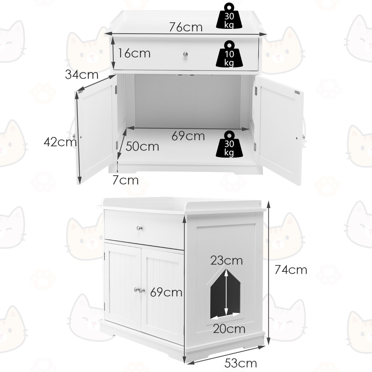 Furfurst Modern Cat Litter Box Enclosure with Drawer & 2 Doors