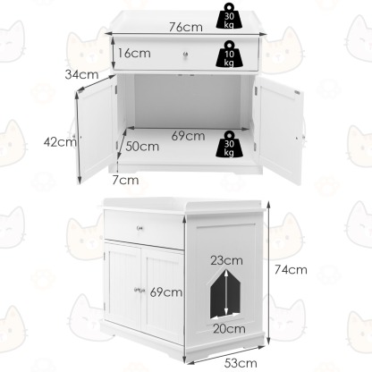 Furfurst Modern Cat Litter Box Enclosure with Drawer & 2 Doors