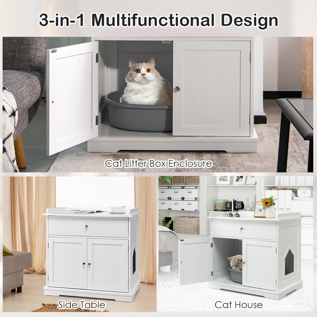Furfurst Modern Cat Litter Box Enclosure with Drawer & 2 Doors