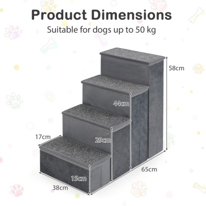 Furfurst 4-Step Non-slip Foldable Dog Ramp with Adjustable Steps