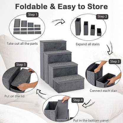 Furfurst 4-Step Non-slip Foldable Dog Ramp with Adjustable Steps