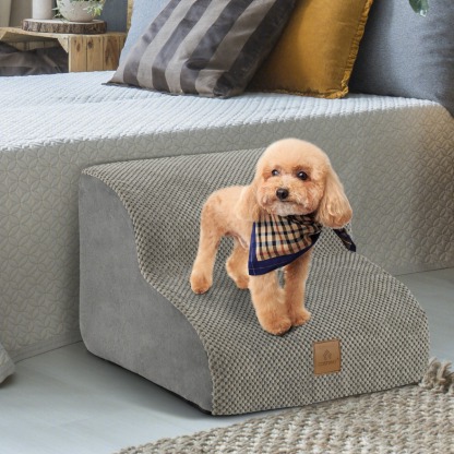 2-Tier High-Density Foam Dog Ramp Pet Stairs with Washable Cover