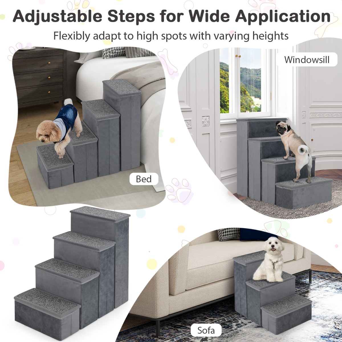 Furfurst 4-Step Non-slip Foldable Dog Ramp with Adjustable Steps
