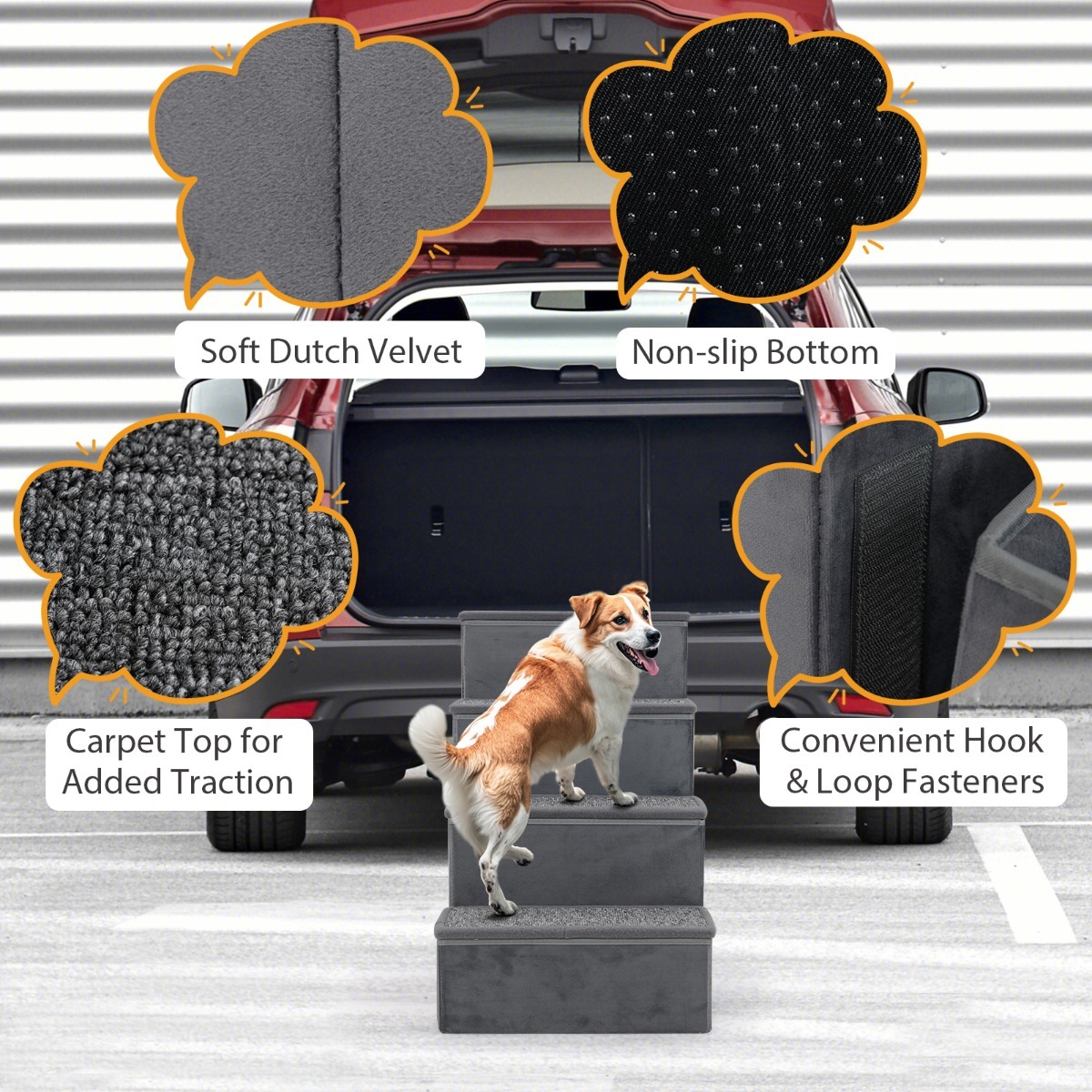 Furfurst 4-Step Non-slip Foldable Dog Ramp with Adjustable Steps
