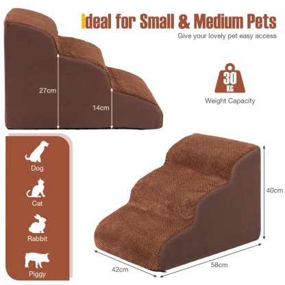 Furfurst 3-Tier Foam Dog Ramp with High-Density Sponge and Silicone Paw Prints