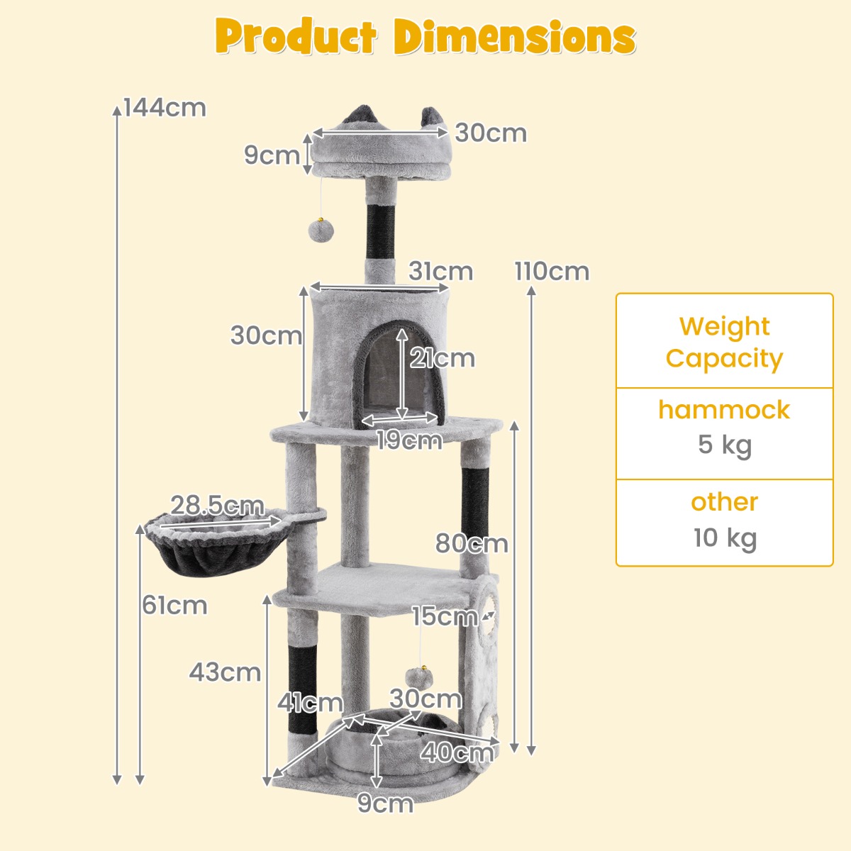 Furfurst Tall Cat Tree with Sisal Scratching Posts and Board