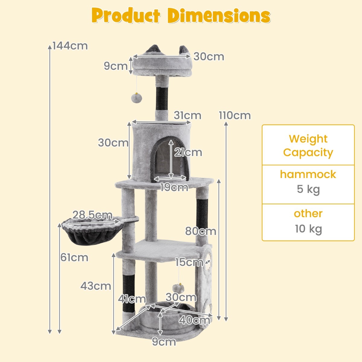 Furfurst Tall Cat Tree with Sisal Scratching Posts and Board