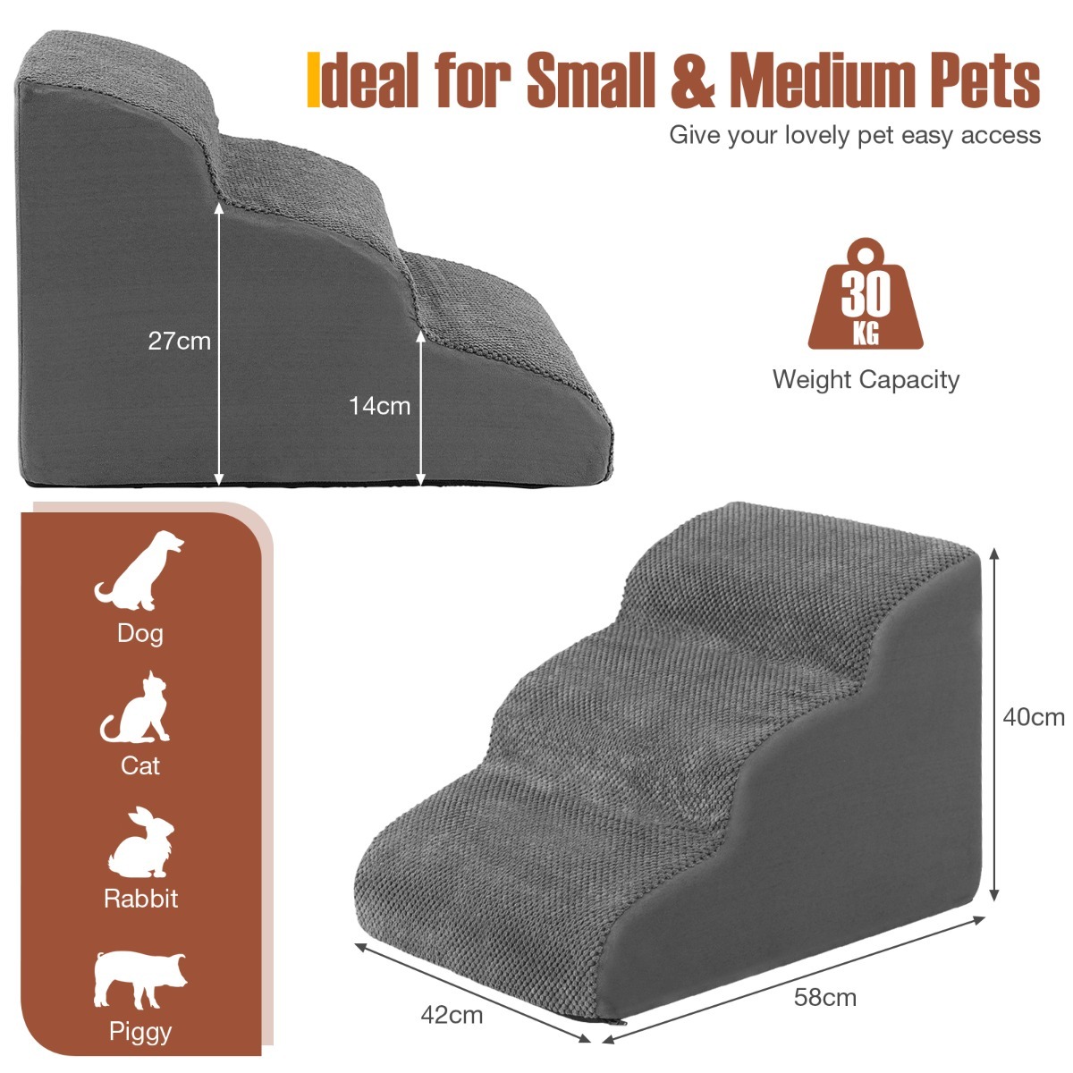 3-Tier Foam Dog Ramp with High-Density Sponge-FURFURST