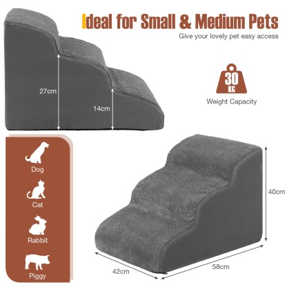 Furfurst 3-Tier Foam Dog Ramp with High-Density Sponge and Silicone Paw Prints