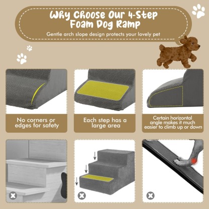 Furfurst 3-Tier Foam Dog Ramp with High-Density Sponge and Silicone Paw Prints