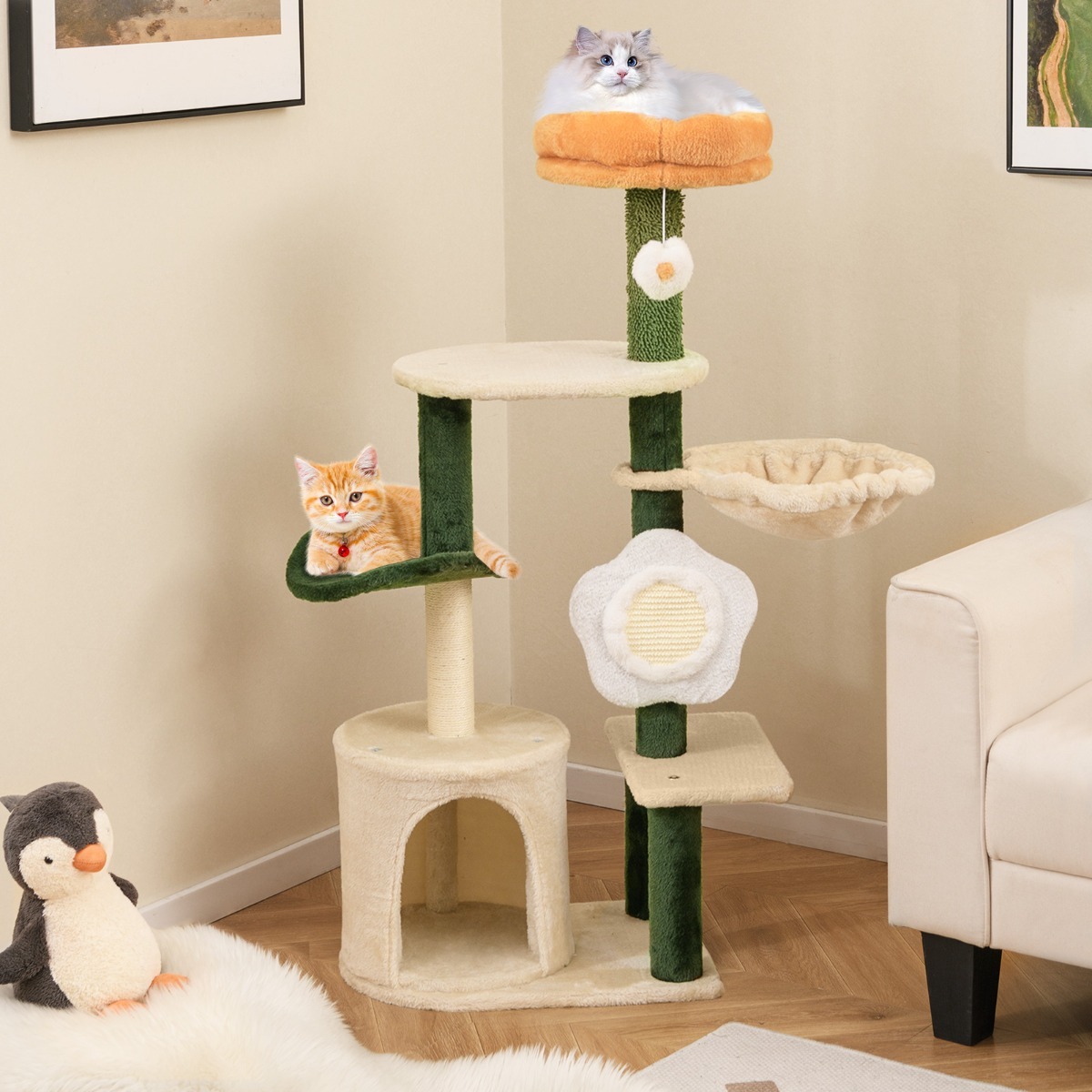 Furfurst Flower Cat Tree for Indoor Kitty Tower with Plush Top Perch