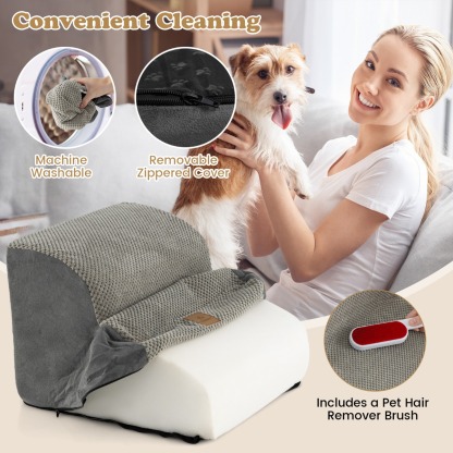 2-Tier High-Density Foam Dog Ramp Pet Stairs with Washable Cover