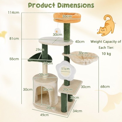 Furfurst Flower Cat Tree for Indoor Kitty Tower with Plush Top Perch
