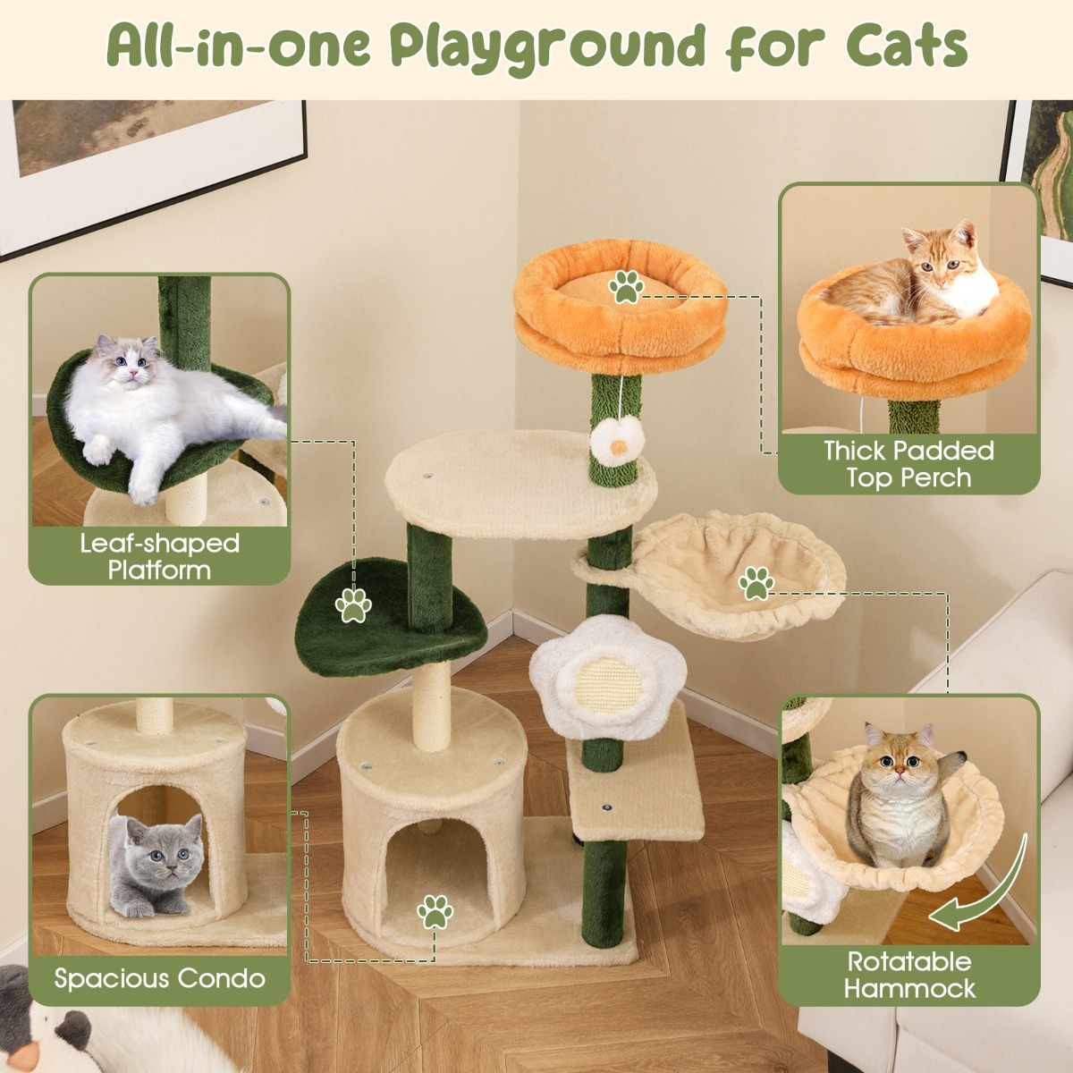 Furfurst Flower Cat Tree for Indoor Kitty Tower with Plush Top Perch