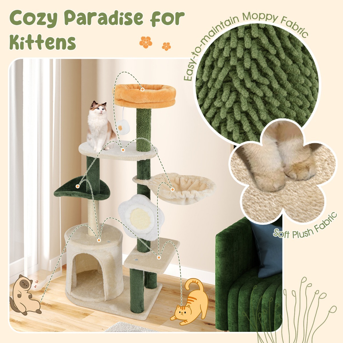 Furfurst Flower Cat Tree for Indoor Kitty Tower with Plush Top Perch