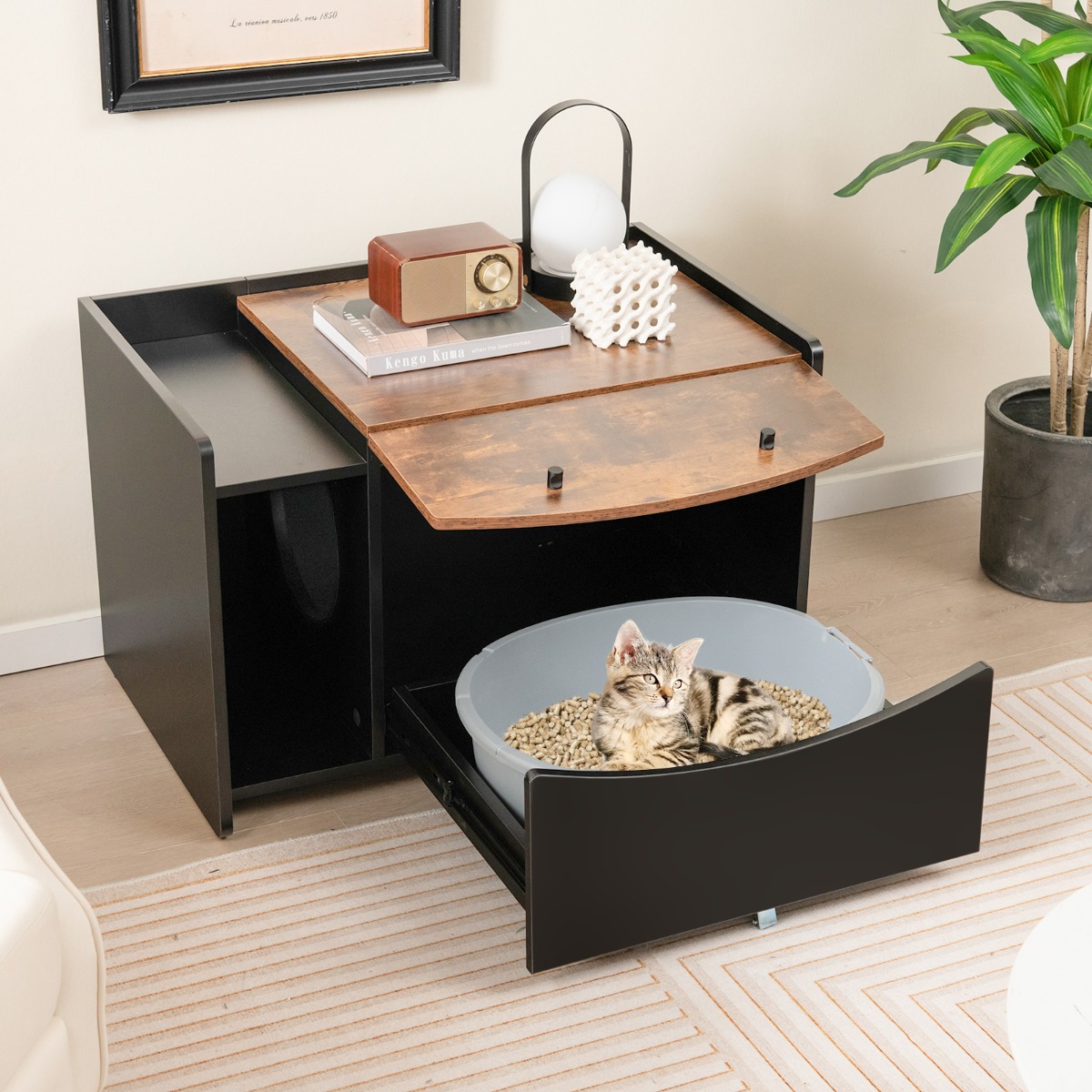 FurFurst Cat Litter Box Enclosure with Pull-out Drawer