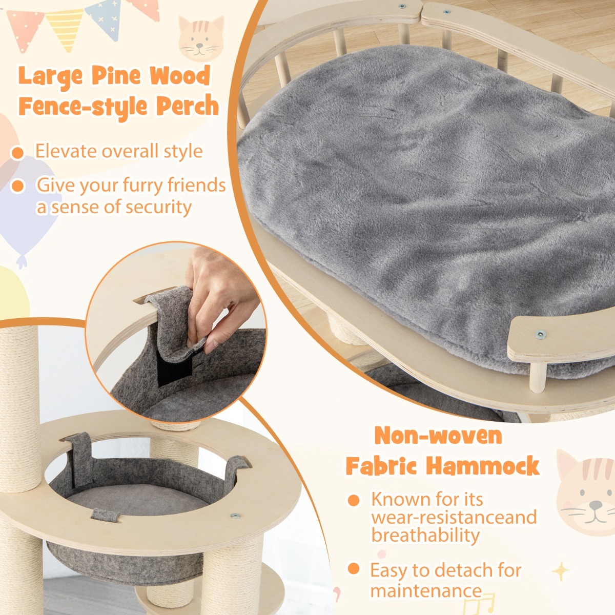 5-level Wooden Cat Tree Modern Cat Tower with Padded Perch