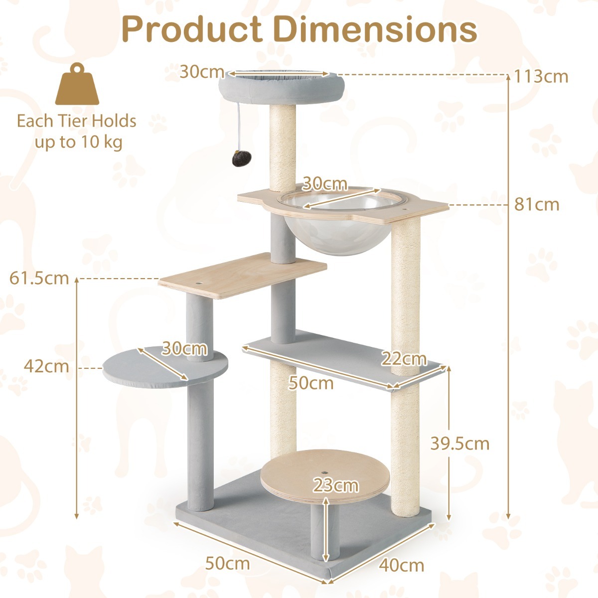 Furfurst Multi-level Modern Cat Tree with Removable Padded Top Perch