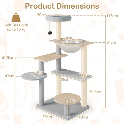Furfurst Multi-level Modern Cat Tree with Removable Padded Top Perch