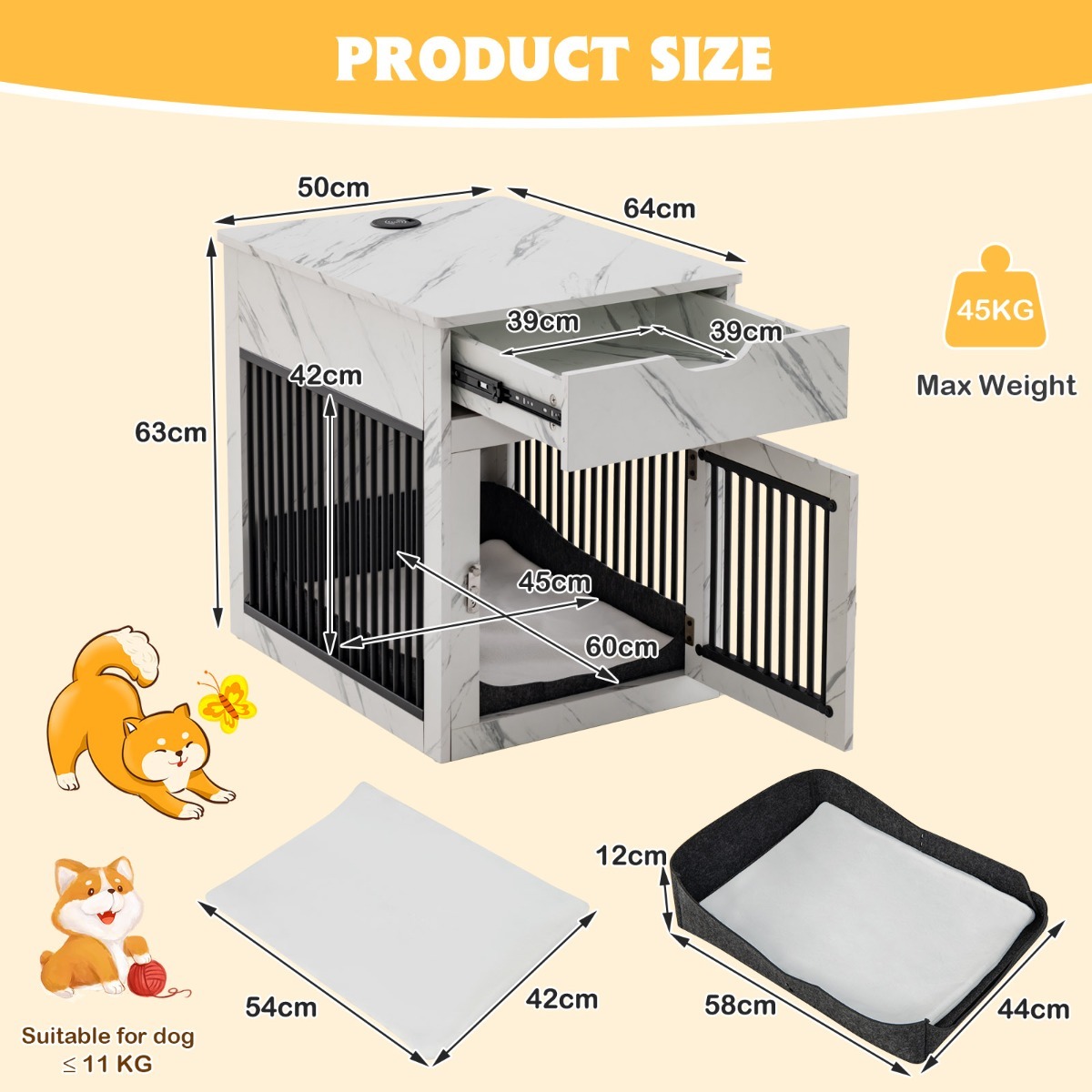 Furfurst 2-In-1 Furniture Dog Crate with Drawer
