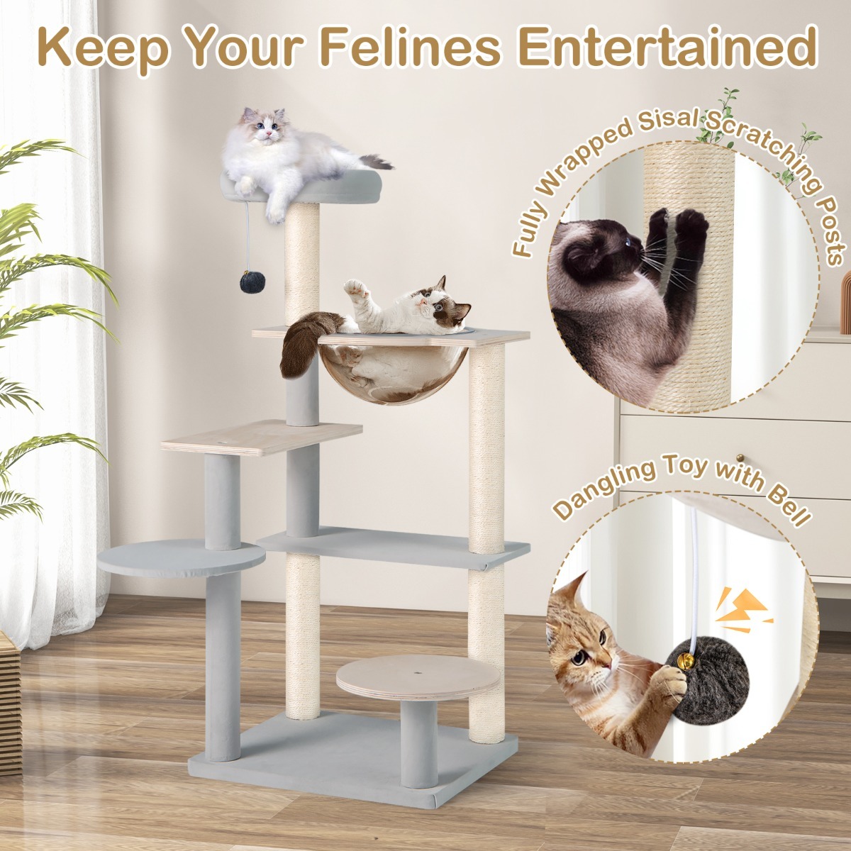 Furfurst Multi-level Modern Cat Tree with Removable Padded Top Perch