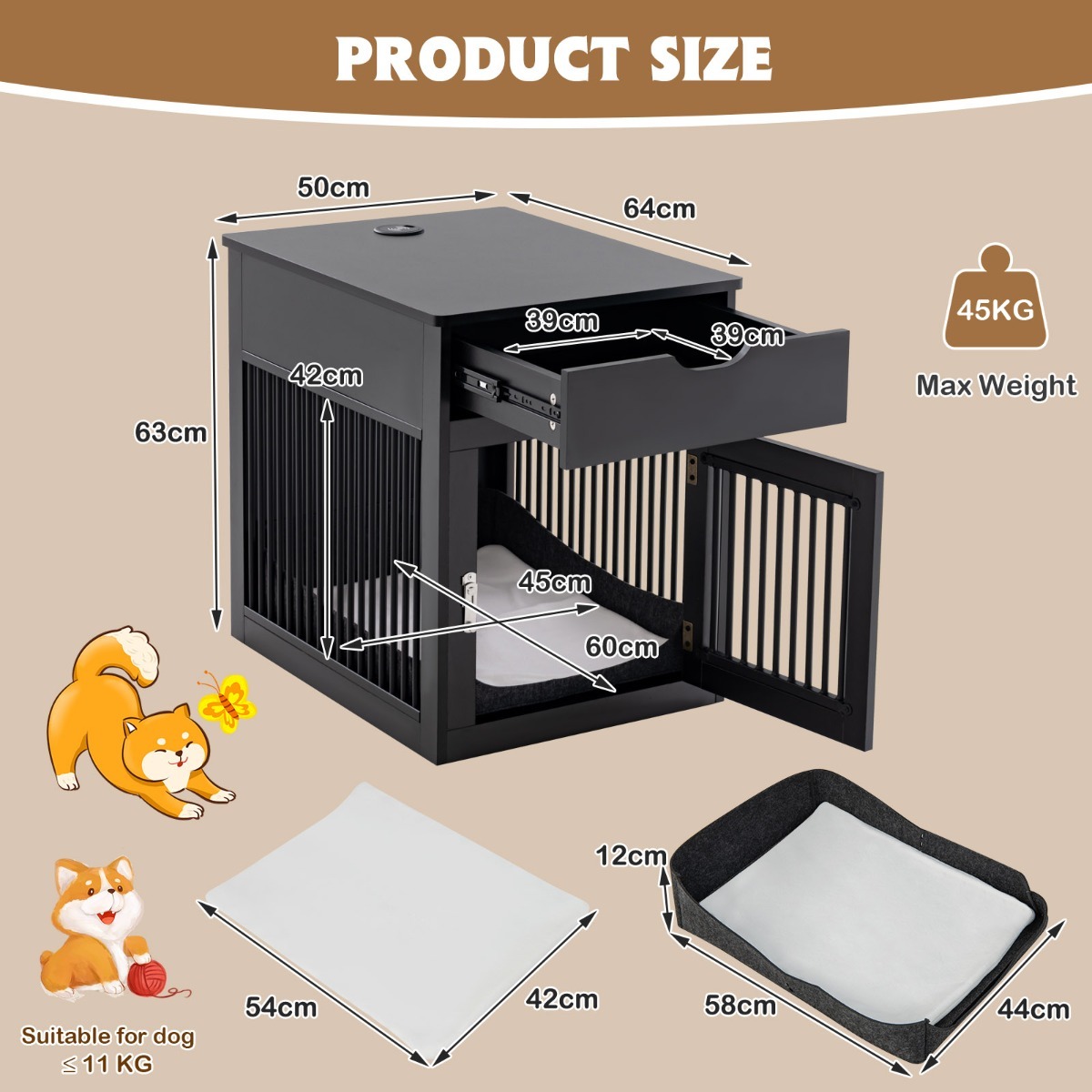 Furfurst 2-In-1 Furniture Dog Crate with Drawer