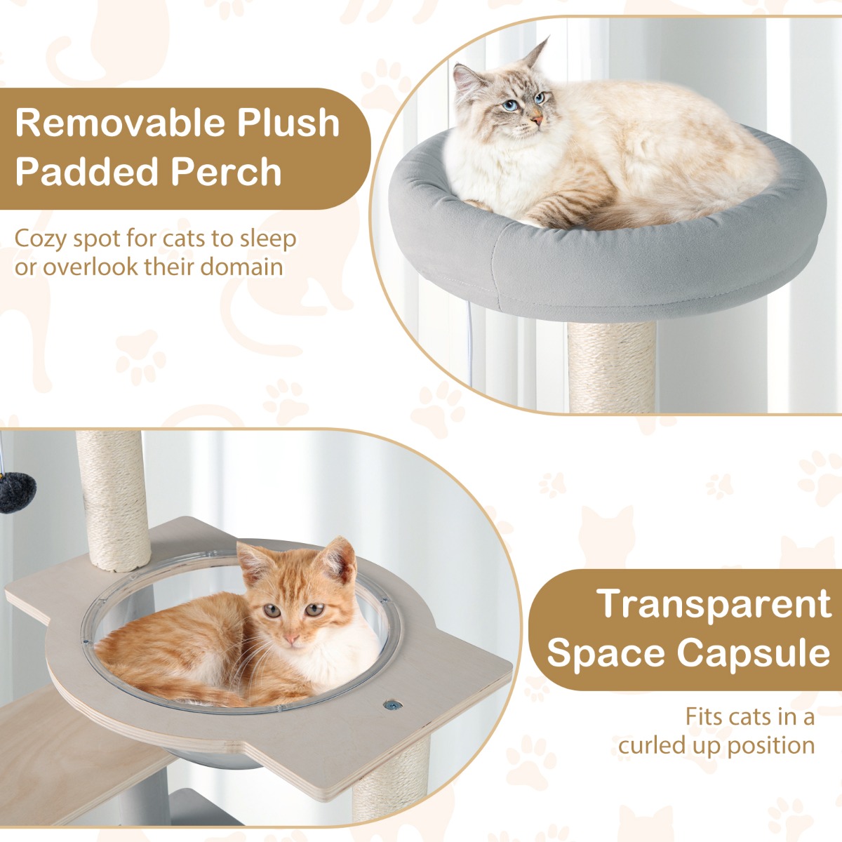 Furfurst Multi-level Modern Cat Tree with Removable Padded Top Perch