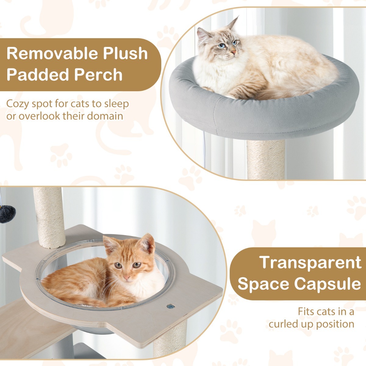Furfurst Multi-level Modern Cat Tree with Removable Padded Top Perch