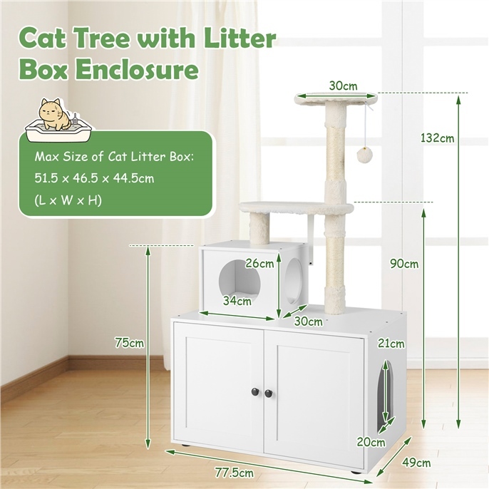2-in-1 Cat Tree with Litter Box Enclosure-FURFURST