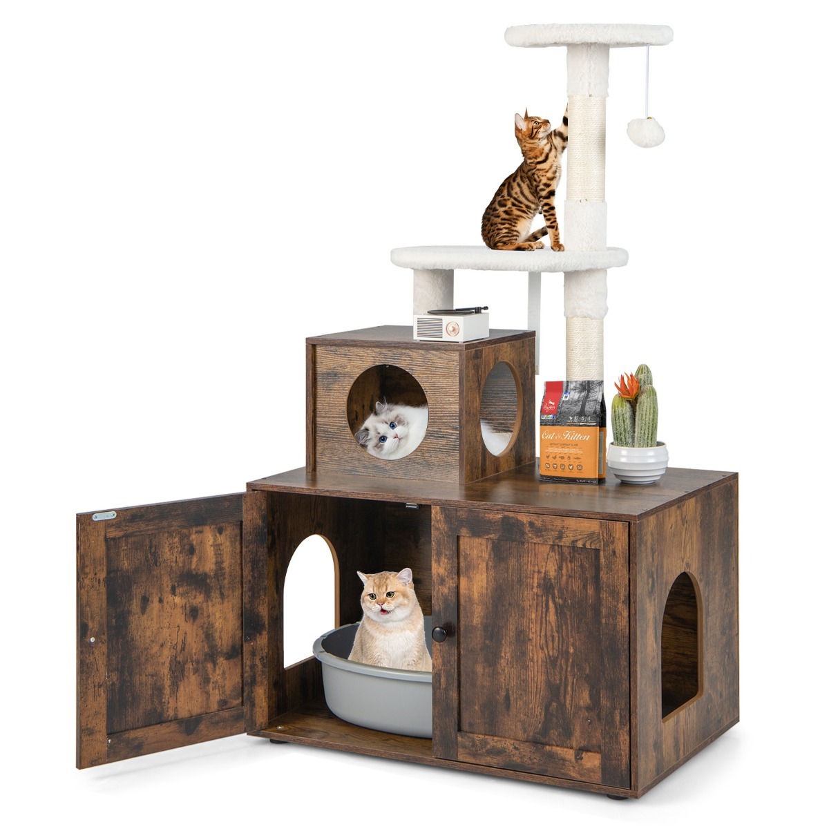 Furfurst 2-in-1 Cat Tree with Litter Box Enclosure & Sisal Scratching Posts