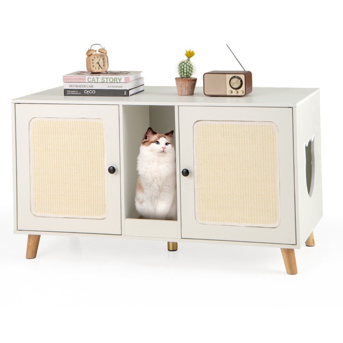 Cat Litter Box Enclosure for 2 Cats with Rooms and Sisal Scratching Mats-FURFURST