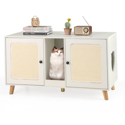 Furfurst Cat Litter Box Enclosure for 2 Cats with Rooms and Sisal Scratching Mats