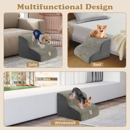2-Tier High-Density Foam Dog Ramp Pet Stairs with Washable Cover
