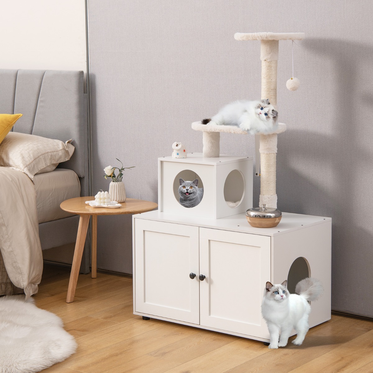 2-in-1 Cat Tree with Litter Box Enclosure & Sisal Scratching Posts