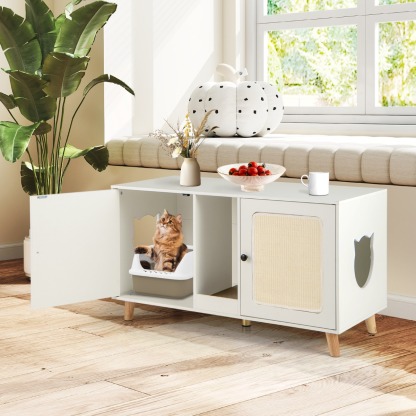 Furfurst Cat Litter Box Enclosure for 2 Cats with Rooms and Sisal Scratching Mats