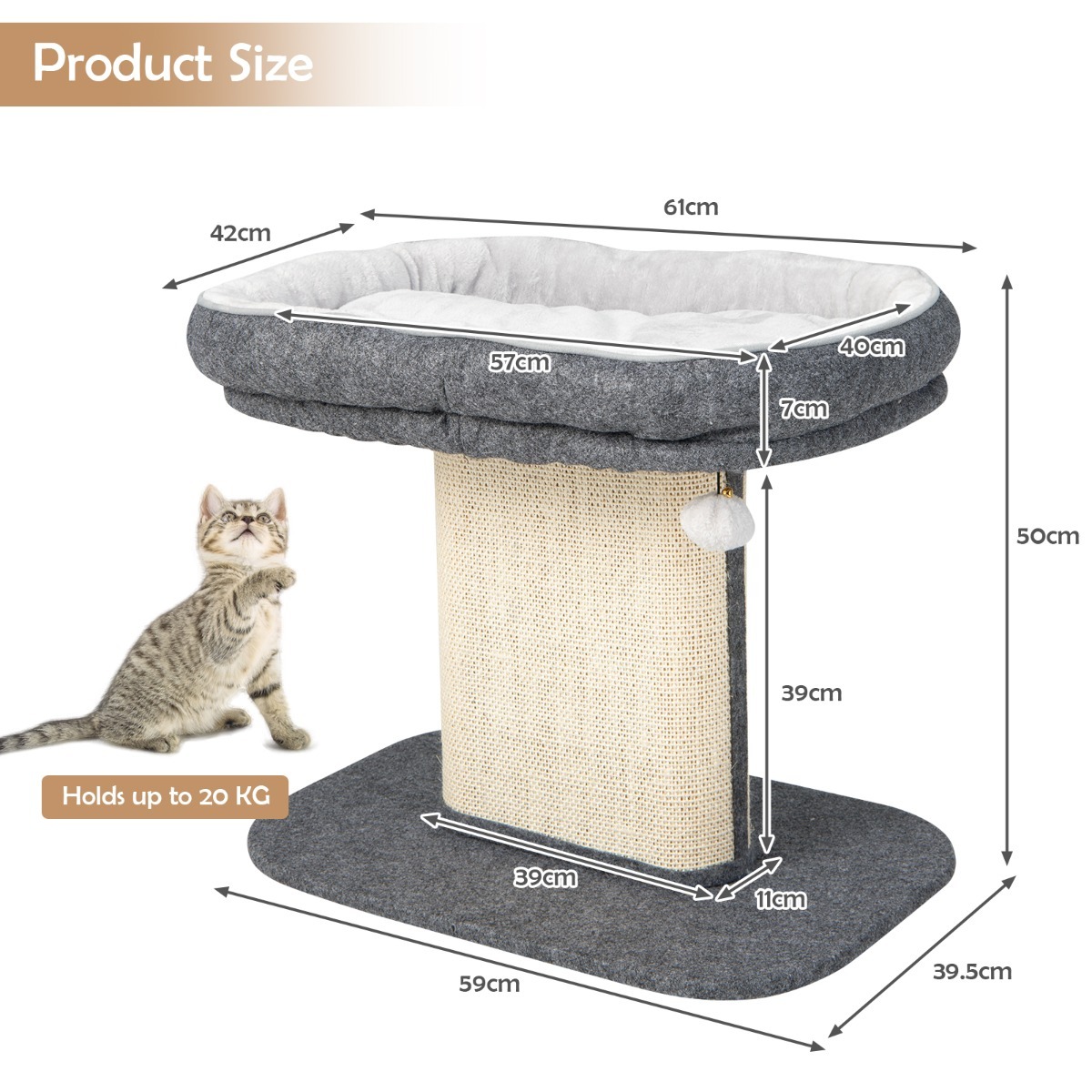 Furfurst Modern Cat Tree Tower for Kittens with Large Plush Perch for Indoor