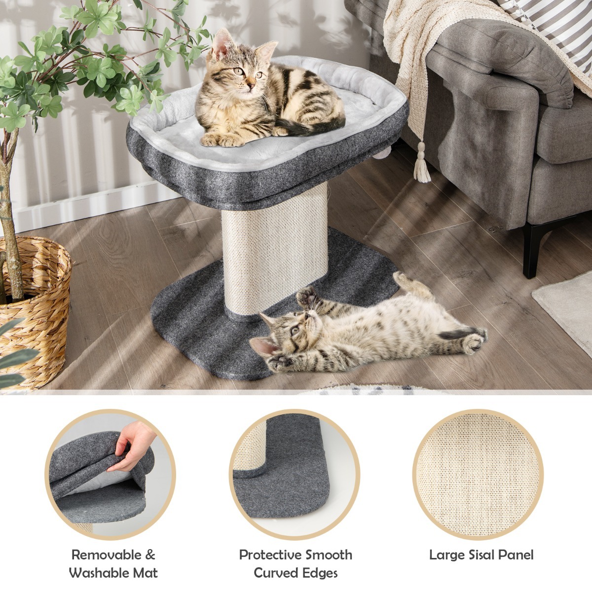Furfurst Modern Cat Tree Tower for Kittens with Large Plush Perch for Indoor