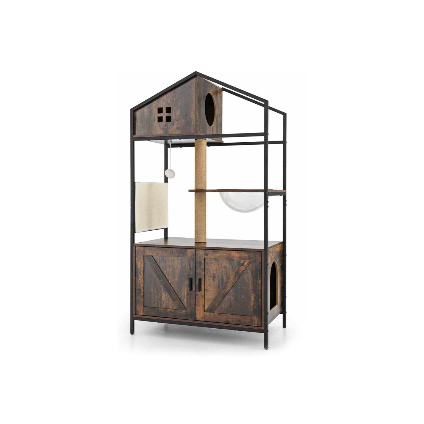 Furfurst Industrial Cat Tower with Hidden Washroom & Litter Box Enclosure