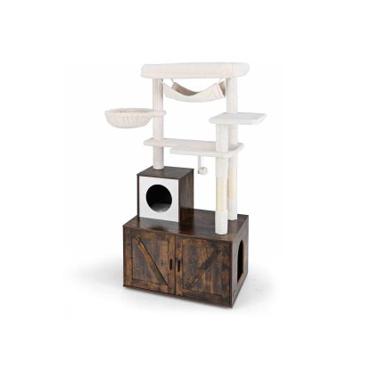 Furfurst Cat Tree with Litter Box Enclosure Hidden Washroom