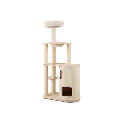 Furfurst Wooden Cat Tower with Sisal Scratching Posts and Washable Plush Cushion