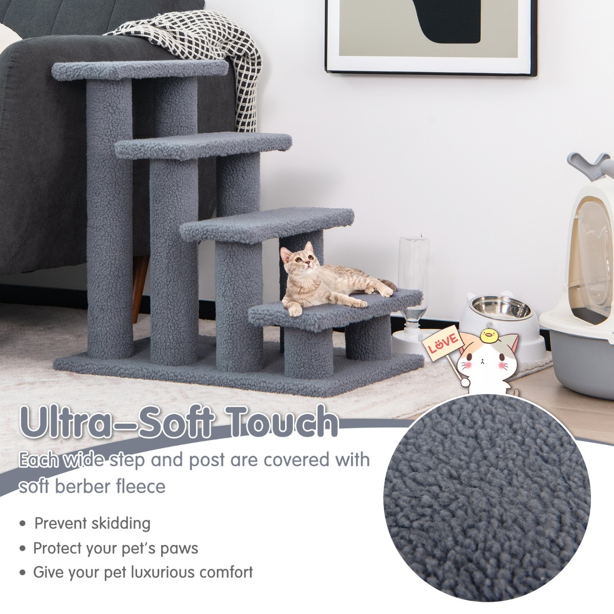 Furfurst 4-Step Pet Stairs with Portable Design for Cats and Dogs