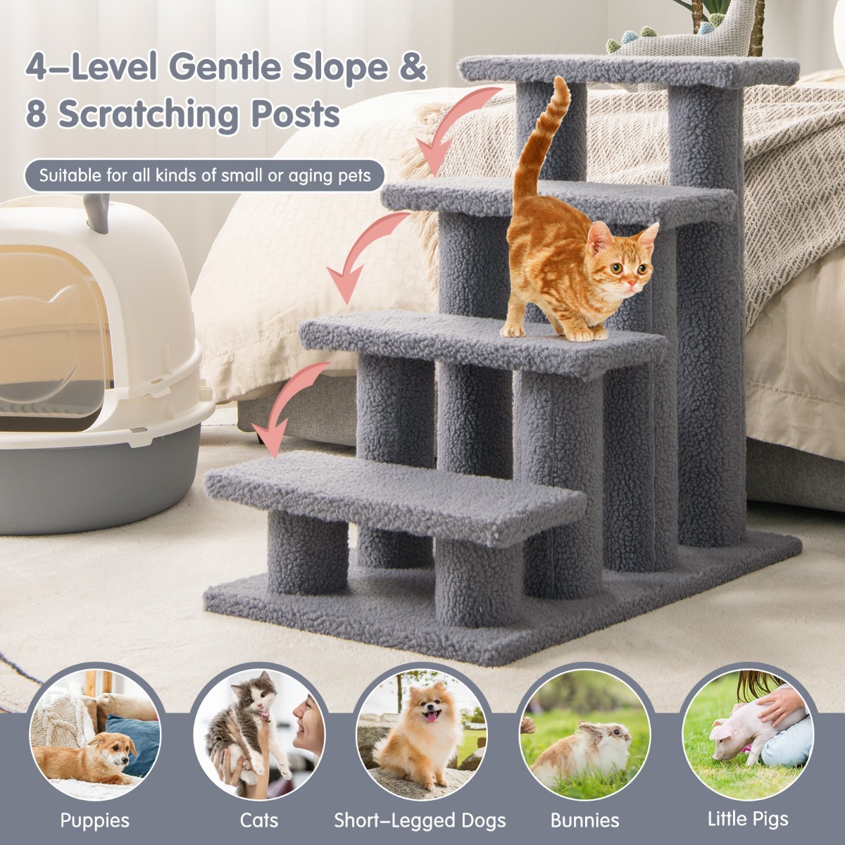 Furfurst 4-Step Pet Stairs with Portable Design for Cats and Dogs