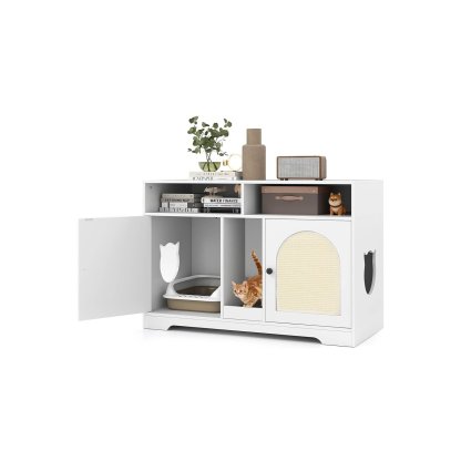 Furfurst Cat Litter Box Enclosure with Storage and Double Rooms for 2 Cats