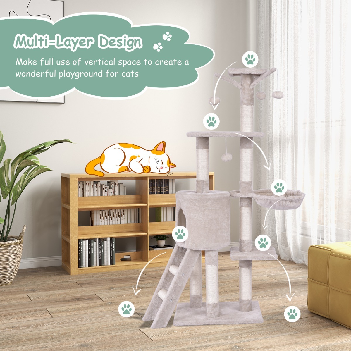 140 CM Cat Tree Kitten Tower with Scratching Post and Ladder